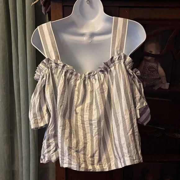 Jane and Delancey Black and White Striped Off-Shoulder Blouse - Picture 2 of 4